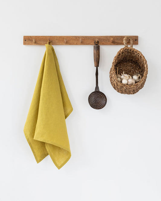 Linen tea towel in Moss yellow