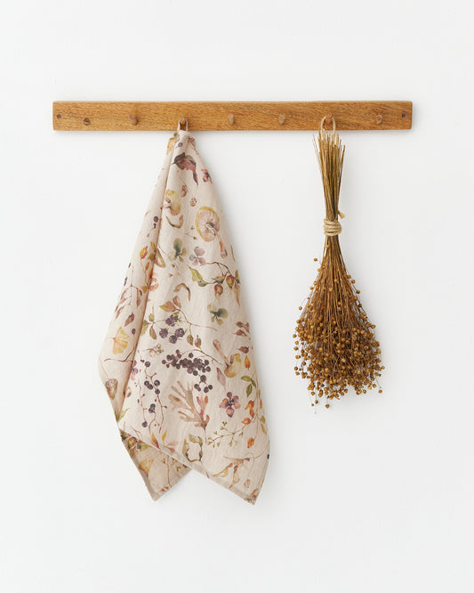 Autumn forest print Linen tea towel