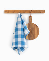 Linen tea towel in Cobalt blue gingham