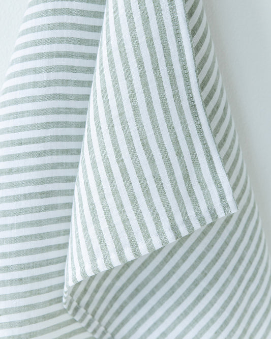 Linen tea towel in Striped in Forest Green