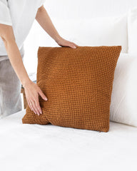 Waffle throw pillow cover in Cinnamon