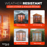 4-Person Infrared and Electric Heater Outdoor Red Cedar and Hemlock Wood Sauna with Wet/Dry Use, Touch Pad Controller