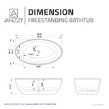 Cestino Series 67 in. x 36 in. Flat Bottom Solid Surface Freestanding Soaking Bathtub with Center Drain in Matte White