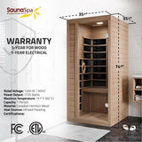 Lucia 1- Person Indoor Hemlock Wooden Carbon FAR Infrared Home Sauna Room with LED Touch Control Panel and Heater