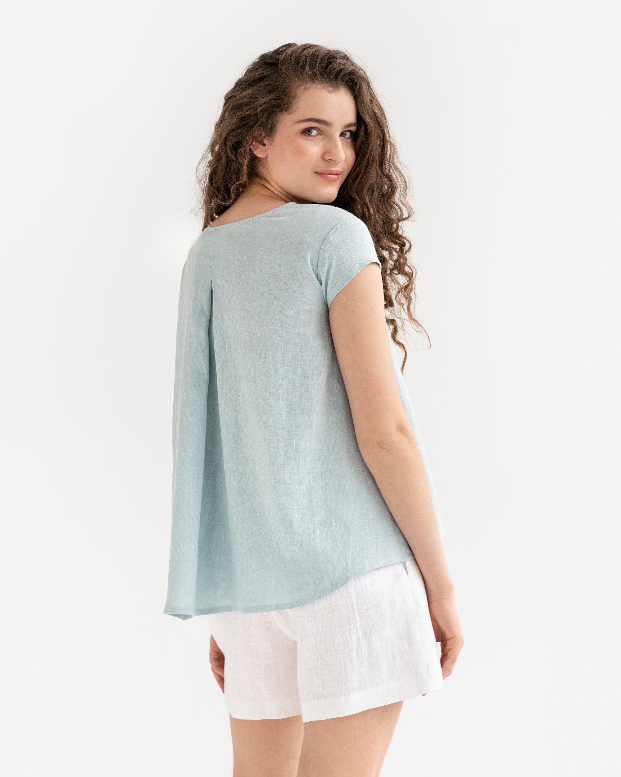 Loose fit linen top TAHOE in dusty blue