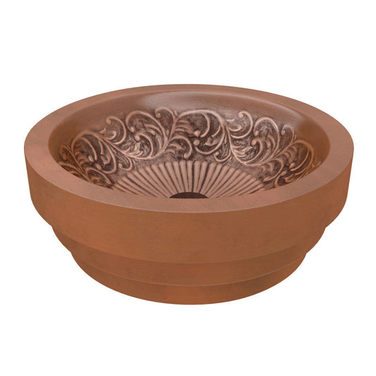 Admiral 17 in. Handmade Vessel Sink in Polished Antique Copper with Floral Design Interior