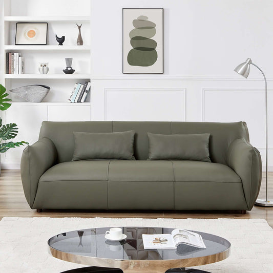 Blur Mid-Century Modern Olive Genuine Leather Round Arm Sofa