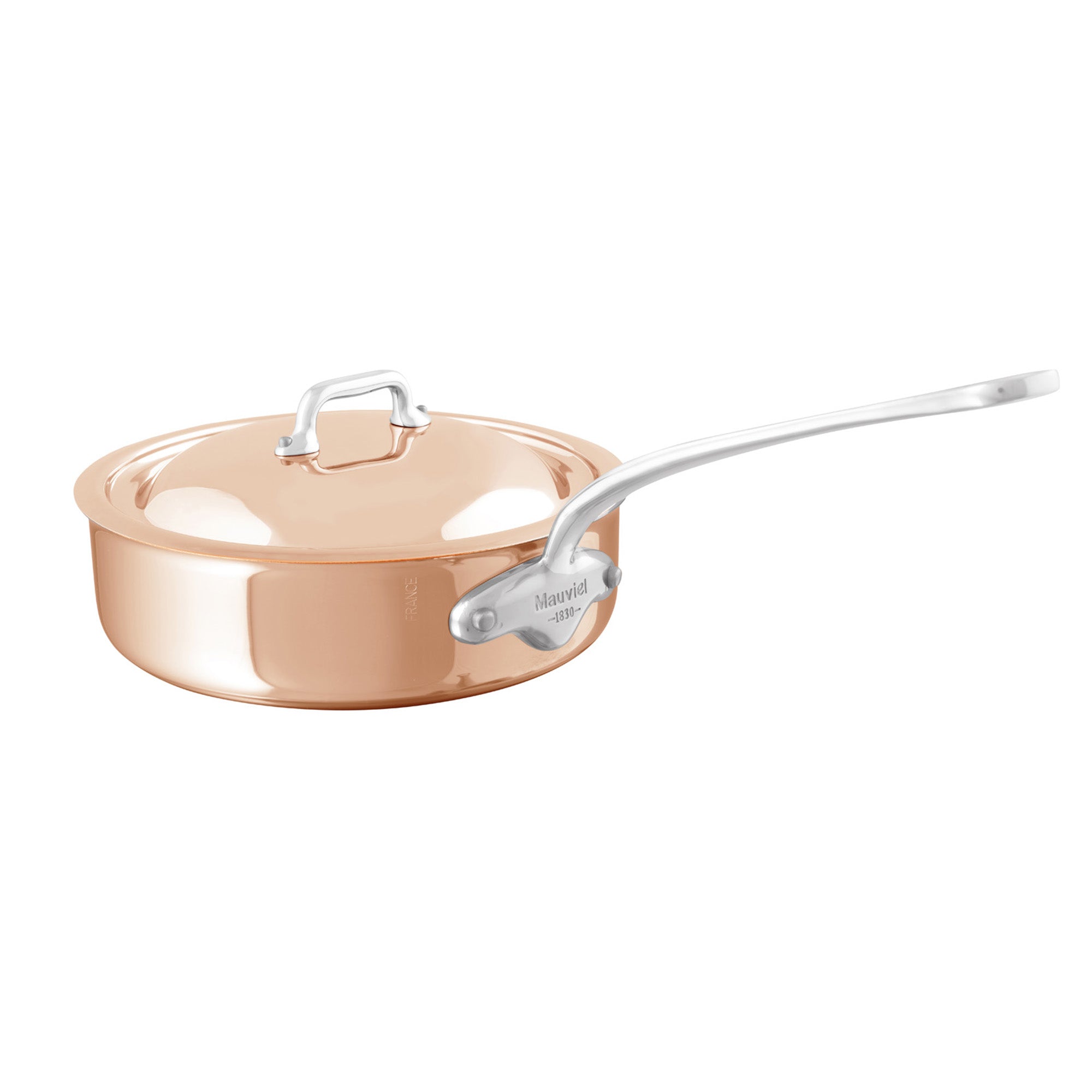 Mauviel M'6 S Induction Copper Saute Pan With Lid, Cast Stainless Steel Handle, 3.2-Qt