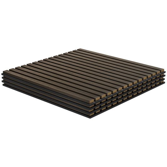 HOMCOM Acoustic Panels 4-Pack, 24"x24" Brown Wood Panels, Sound Absorbing, Slat Wall for Wall Decor