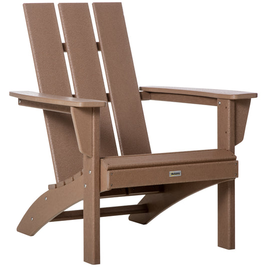 Outsunny High-Back Adirondack Chair: HDPE Brown Plastic Deck Lounger for Patio & Lawn