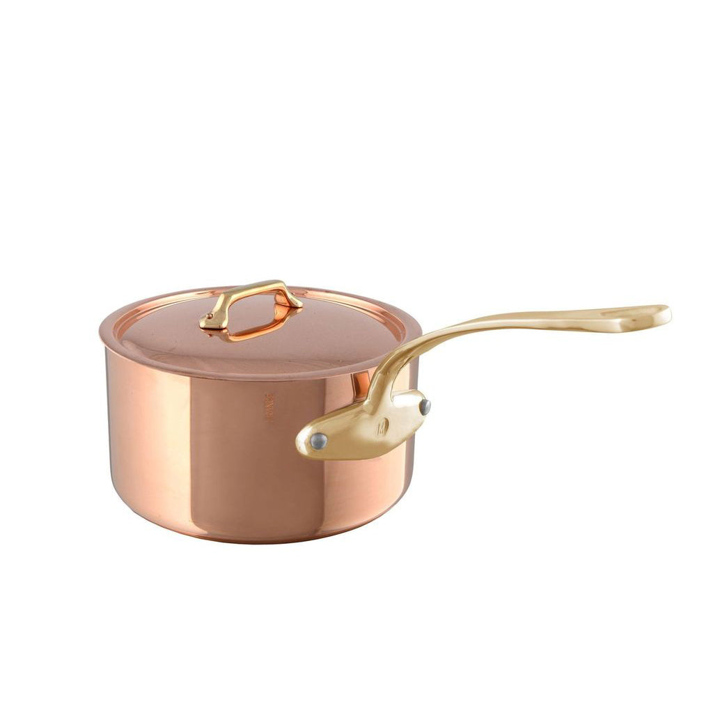 Mauviel M'Heritage 200 B Copper Sauce Pan With Lid, Brass Handle, 6-Qt