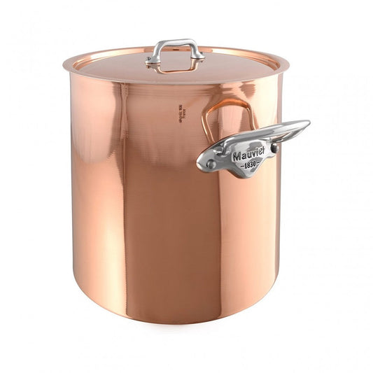 Mauviel M'150 S Stockpot With Lid, Cast Stainless Steel Handles, 10.5-Qt