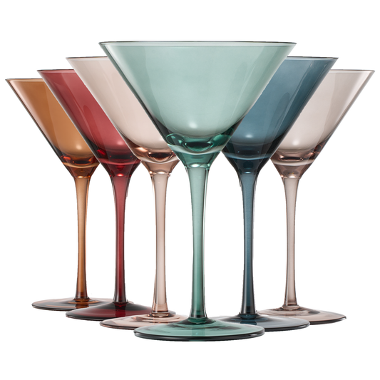 Colored Crystal Martini & Cocktail Glass Set of 6 (Pastel)
