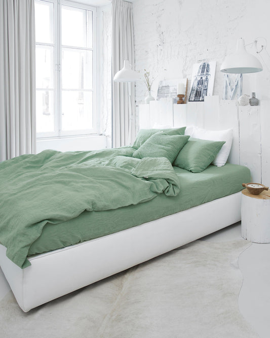 Matcha green linen duvet cover