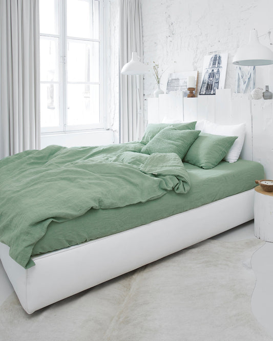 Matcha green linen duvet cover set (3 pcs)
