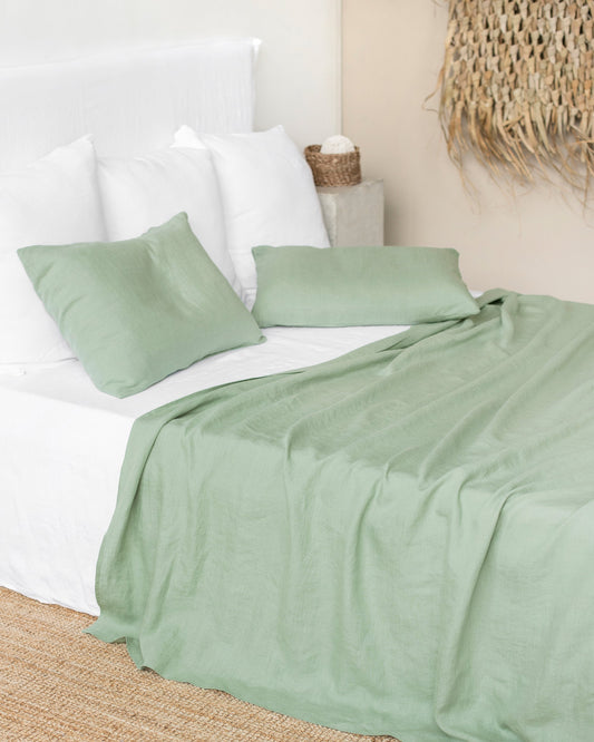 Matcha green linen pillowcase