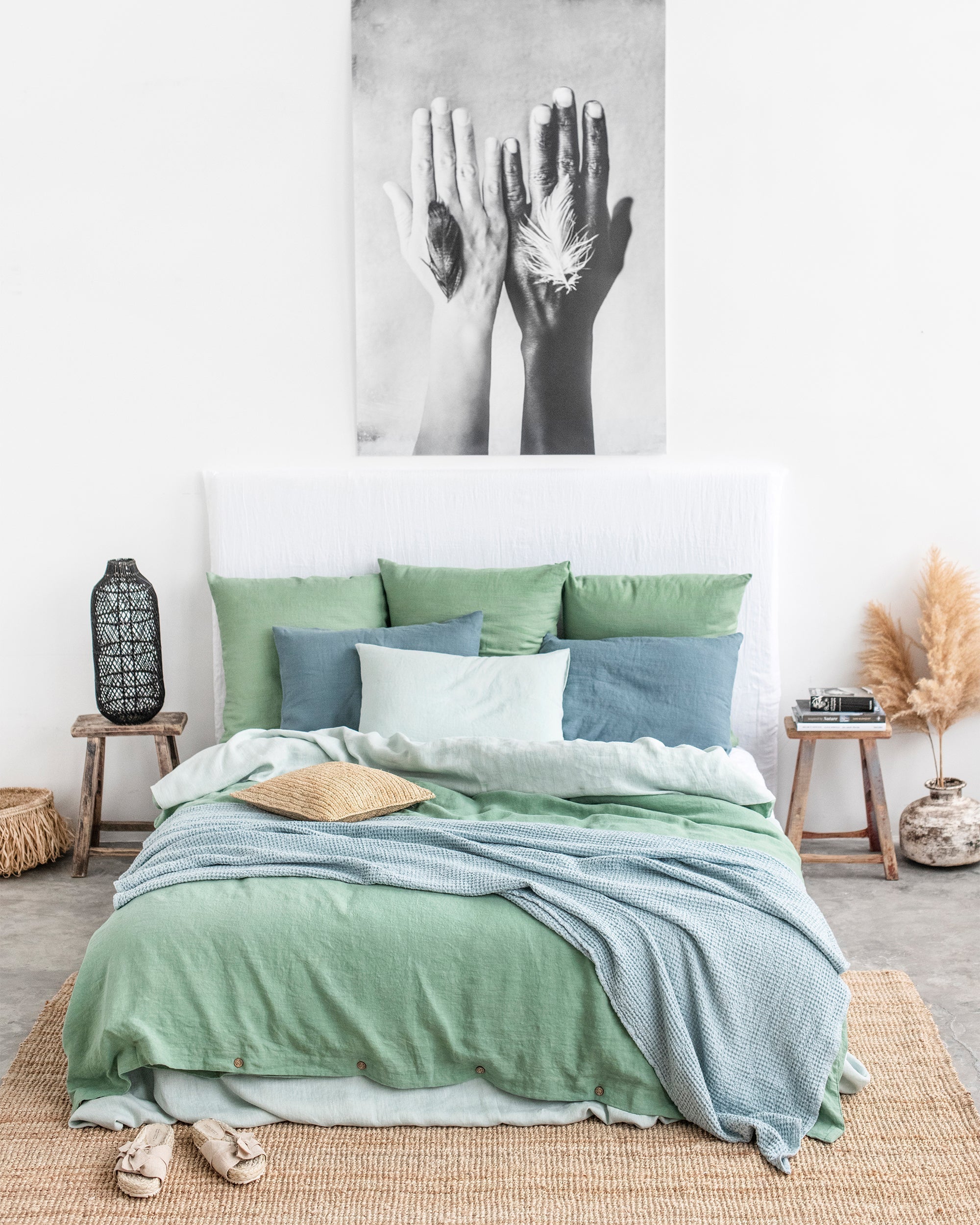 Matcha green linen pillowcase