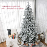 HOMCOM 8ft Artificial Flocked Christmas Tree with Snow Tips, Easy Assembly, Hinged Xmas Tree for Home Office Holiday