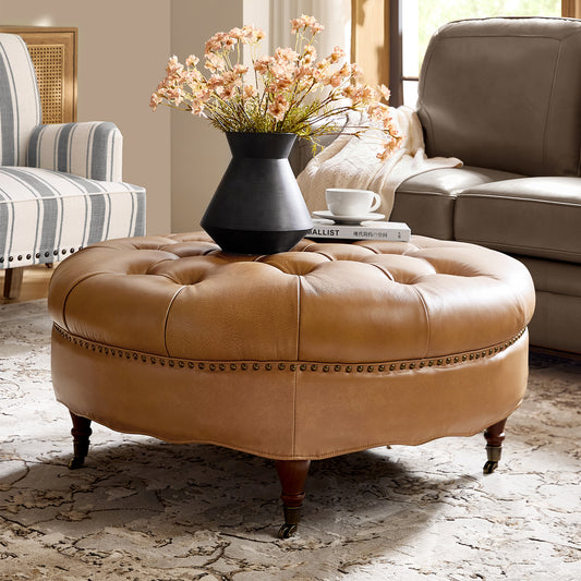 Idalia Genuine Leather Ottoman