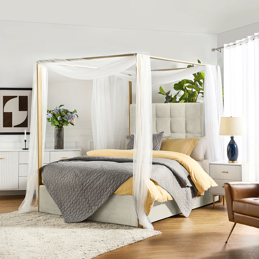 Madeleine Upholstered Canopy King Bed With Curtains