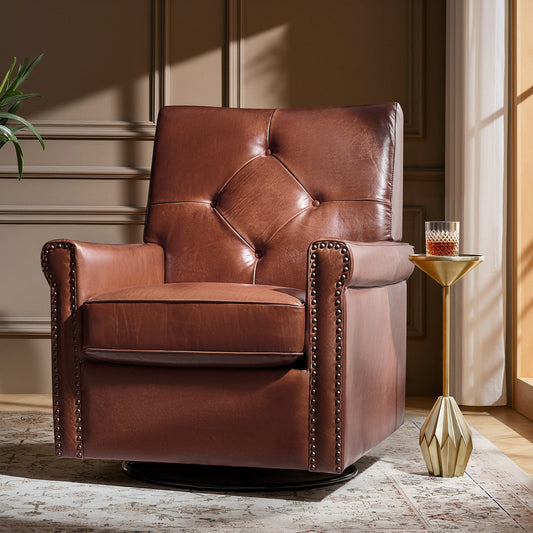 Smelda Genuine Leather Swivel Rocker Chair