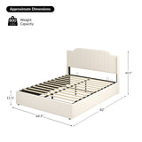 Stuart Hydraulic Lift Up Storage Upholstered Platform Queen Bed WHITE