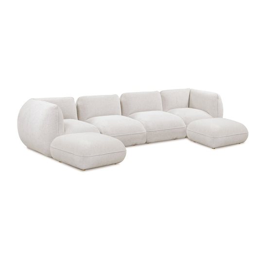 Arezza Stone White Contract-Grade Basketweave Chenille Modular U-Chaise Sectional