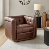 Arnold Genuine Leather Swivel Club Chair BROWN