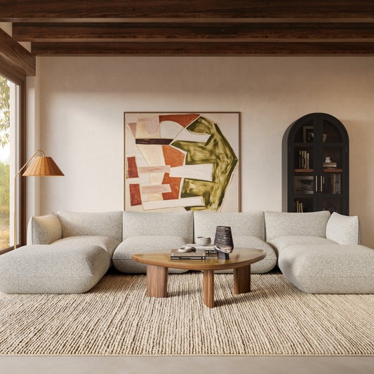 Arezza Stone White Contract-Grade Basketweave Chenille Modular U-Chaise Sectional