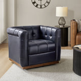 Arnold Genuine Leather Swivel Club Chair NAVY