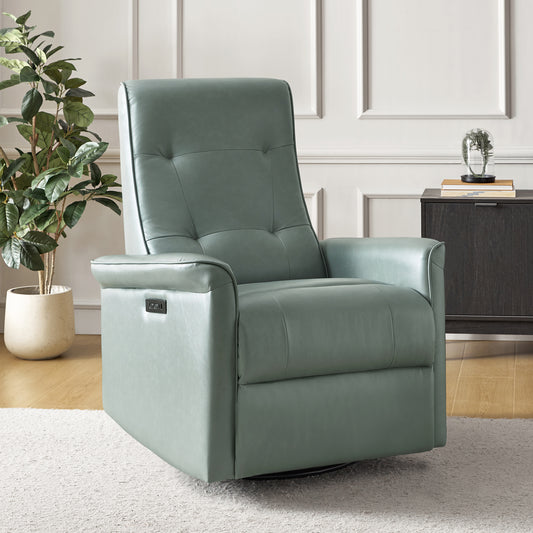 Valentin Vegan Leather Swivel Power Recliner With USB