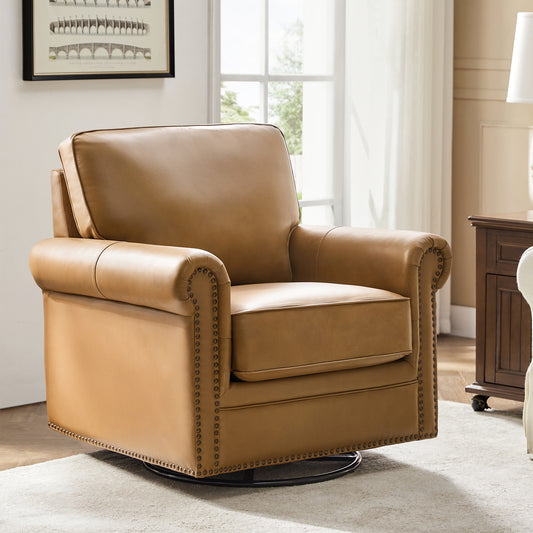 Higinio Genuine Leather Swivel Rocker Chair