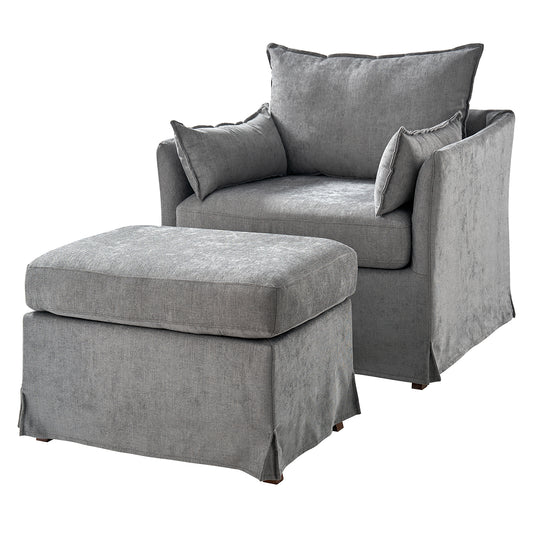 Roberta Slipcovered Armchair with Ottoman