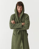Men's waffle linen robe in Forest green