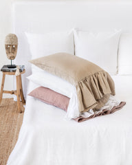 Mermaid ruffle linen pillowcase in Woodrose