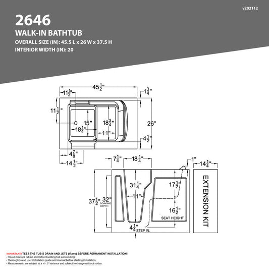 ANZZI Value Series 26 in. x 46 in. Quick Fill Walk-in Saoking Tub in White
