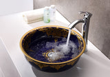 Scepter Series 17 in. Bathroom Vessel Sink with Scratch-Tough and Stain-Resistant Surface in Blue Hammered Glass
