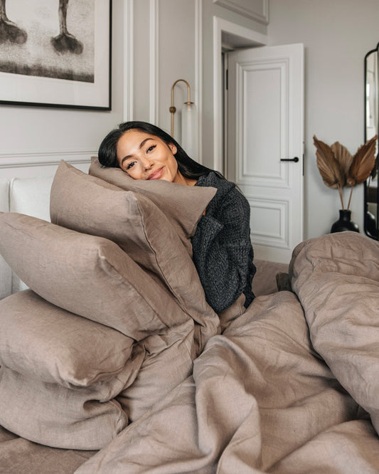 Mocha linen duvet cover set (3 pcs)