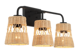 Moonlit Three Lights Wall Sconce With Rattan Shade, Bathroom Lighting Fixtures Over Mirror