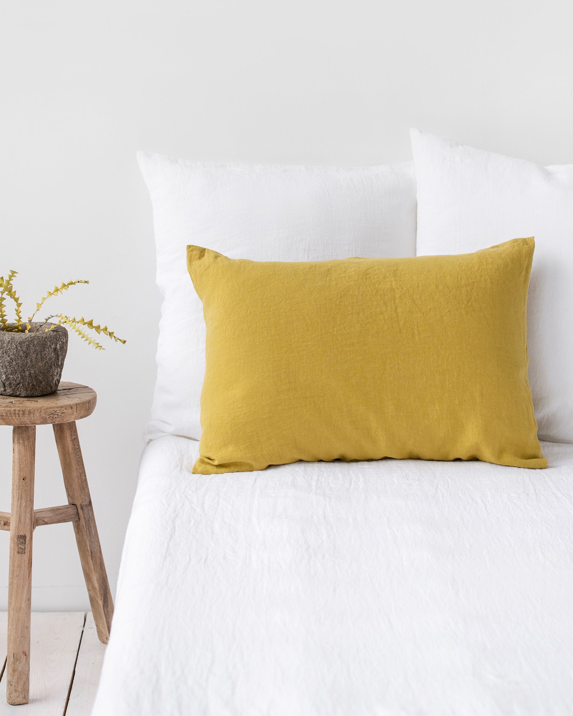 Moss yellow linen pillowcase