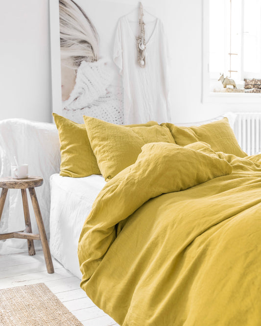 Moss yellow linen pillowcase