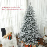 HOMCOM 7ft Artificial Flocked Christmas Tree with Snow Tips, Easy Assembly, Hinged Xmas Tree for Home Office Holiday