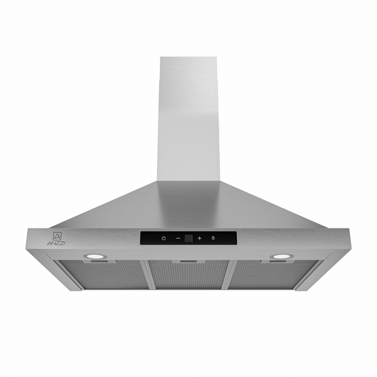 ANZZI 30-Inch 450 CFM 3-Speed Stainless Steel Wall Mount Convertible Pyramid Residential Range Hood with LED Lamp