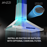 ANZZI 36-Inch 450 CFM 3-Speed Stainless Steel Wall Mount Convertible Pyramid Residential Range Hood with LED Lamp