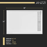 ANZZI Alexander 48" x 32" Alcove Shower Pan, Compression Molded ANR Material (3X Impact Resistant), Low Threshold, Stainless Steel Drain Cover