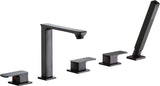 ANZZI Shore 5-Hole Deck Mount Tub Filler, 3-Handle Control, Integrated Hand Sprayer, Solid Brass, 1.8 GPM Flow, cUPC Certified, Various Finishes