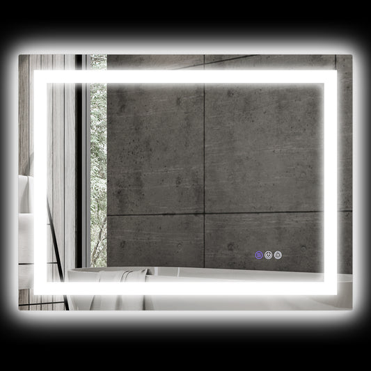 HOMCOM Dimmable Bathroom Mirror with Lights, 32" x 24" Backlit/Front Lit LED Mirror, Anti-Fog, Memory, Infinite Color Temp