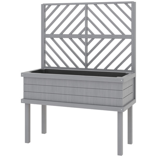 Outsunny Elevated Wood Planter with Trellis for Climbing Plants, Raised Garden Bed with Legs and Drainage Holes, Gray
