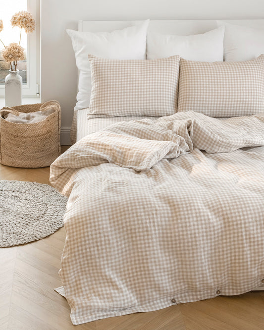 Natural gingham linen pillowcase