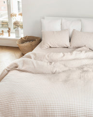 Natural gingham linen pillowcase